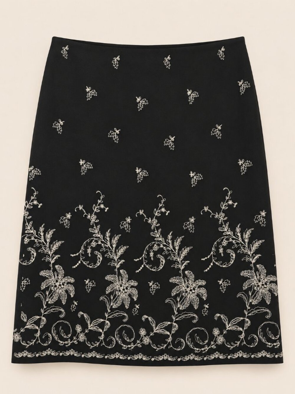 ANN TAYLOR Black Floral Embroidered Feminine Skirt